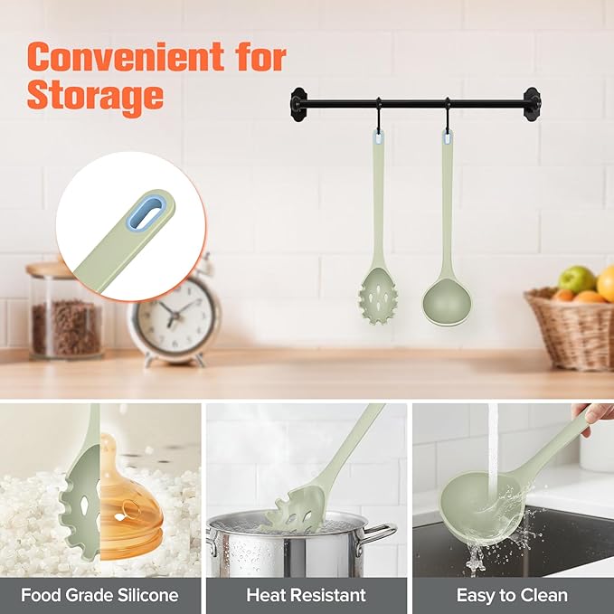 Silicone Spaghetti Spoon&Soup Ladle Cooking Utensils Set of 2, No Scratch