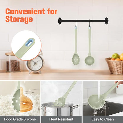 Silicone Spaghetti Spoon&Soup Ladle Cooking Utensils Set of 2, No Scratch