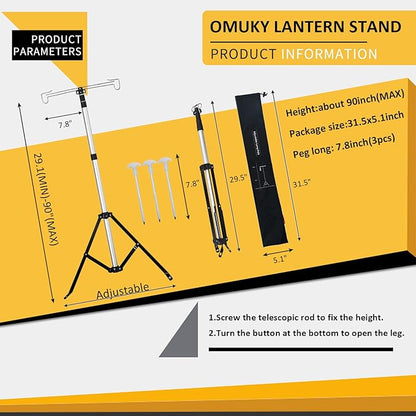 OMUKY Telescopic Lantern Stand with Base Outdoor Camping Lamp Stand Pole Adjustable Lantern Pole (Silver)