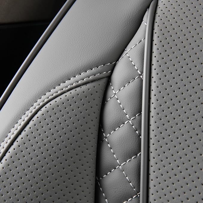 Coverado Car Seat Cover Full Set, Gray Seat Covers Front Seats Back Seat Covers, Nappa Leather Waterproof, Car Seat Cushion, Car Seat Protector Universal Fit Most Cars