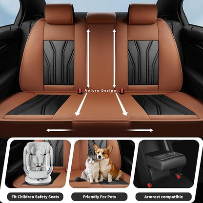 Fit Wrangler 4-Door Car Seat Covers for Jeep Wrangler 2010-2025 2026 -Premium Leather, Waterproof，Breathable，All-Weather Seat Cushion Protecto & Airbag Compatible, 2 Front Seat Brown & Black