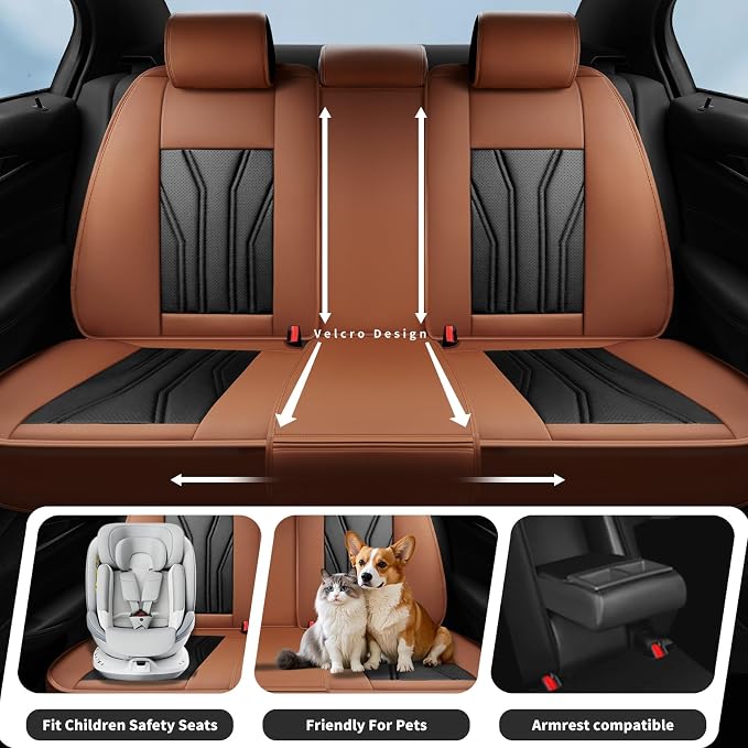 Fit Renegade Car Seat Covers for Jeep Renegade 2015-2024 -Full Set Premium Leather, Waterproof & Breathable，All-Weather Seat Cushion Protecto & Airbag Compatible, 2 Front Seat Brown