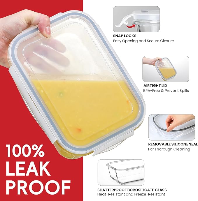 4 Pack 8 Cups/ 63oz Large Glass Storage Containers