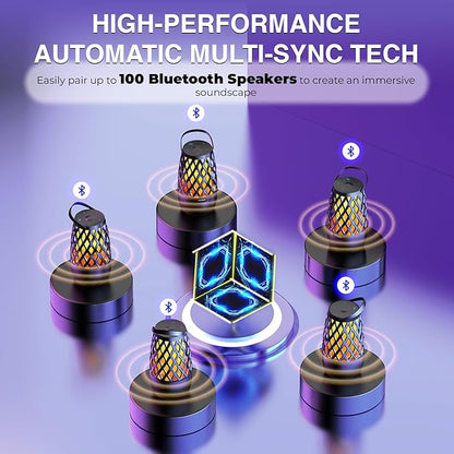 IXTECH Outdoor Bluetooth Speaker Waterproof Wireless Portable Speaker with LED Flame Lights Linkable Torch Lantern for Party Pool Camping Halloween Christmas Birthday Gift 2 Pack