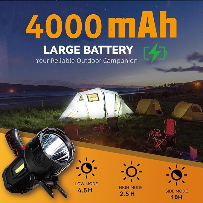 Durapower Rechargeable Spotlight, 1500 Lumens LED Spotlight Flashlight, Waterproof Handheld Spot Light for Indoor Outdoor Farm Camping Emergency