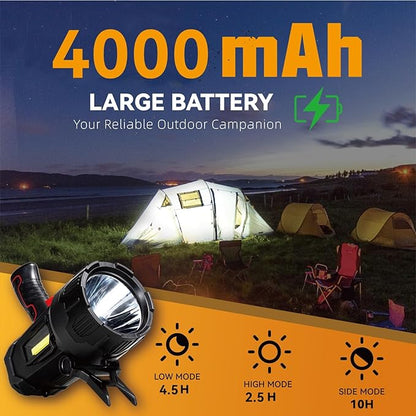 Durapower Rechargeable Spotlight, 1500 Lumens LED Spotlight Flashlight, Waterproof Handheld Spot Light for Indoor Outdoor Farm Camping Emergency