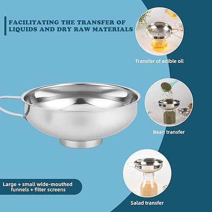 Stainless Steel Wide-mouthed Kitchen Funnel, 2 Sets