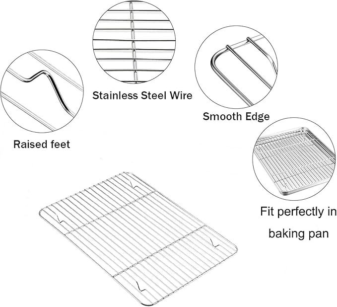 TeamFar Baking Tray and Rack Set, Stainless Steel Baking Pan Cookie Sheet