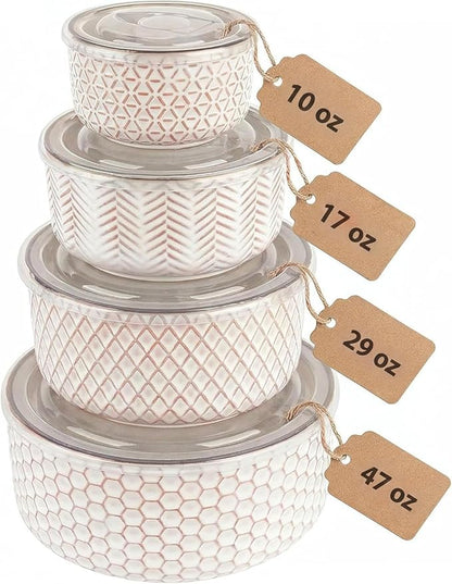 KooK Serving Bowls, with Lids, Ceramic Nesting Bowls, Microwave and Dishwasher