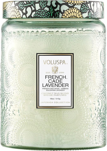 Voluspa French Cade Lavender Candle, 18 oz, Coconut Wax Blend, Scented Candles for Home, 100 Hour Burn Time, Candle Jars
