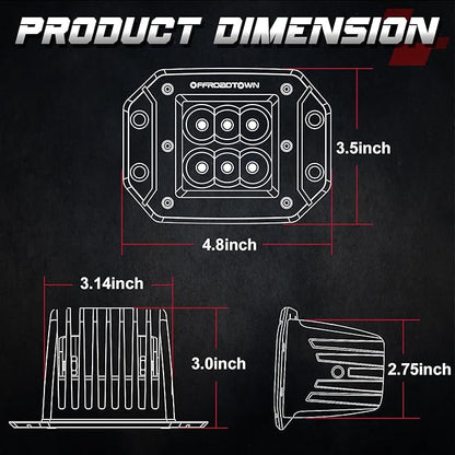 Flush Mount LED Pods, OFFROADTOWN 5'' 12,000LM CREE LED Driving Lights Reverse Backup Light Flush Light Bar Off Road Lights Work Light for Truck Pickup UTV ATV SUV Boat 4x4 Car