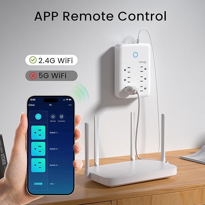 GHome Smart Plug Outlet Extender, USB Wall Charger