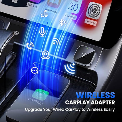 2 in 1 CarPlay Adapter for Macan S GTS Turbo T, CarPlay Wireless Adapter with Auto Reconnect Fast Pairing Bluetooth Connection Compact USB Dongle,A/Silver-Side Heat Dissipation