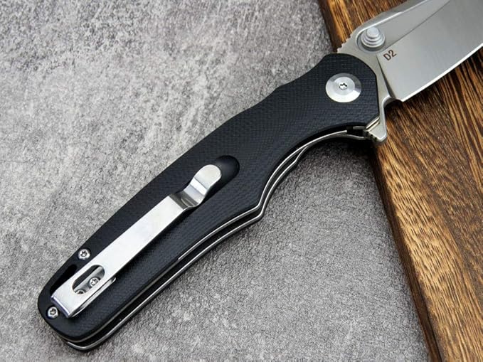 Eafengrow EF967 Pocket Folding Knife G10 Handle D2 Blade EDC Tactical Knife for Outdoor Camping Hiking(Black)
