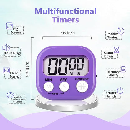 2 Pack Purple Digital Kitchen Timer Magnetic Digital Timer