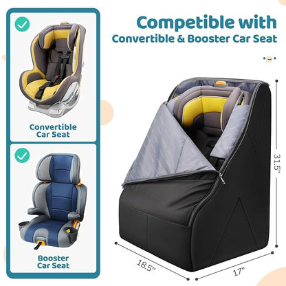 YOREPEK Car Seat Travel Bag for Airplane, Heavy Duty Car Seat Bags for Air Travel, Large Car Seat Carrier for Airport with Padded Shoulder Strap, Sturdy Travel Carseat Cover for Airplane, Black