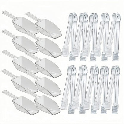 20 Pack of Set Plastic Buffet Serving Tongs Mini Serving Utensil Tongs Appetizers Tongs and Plastic Kitchen Scoops Clear Ice Scoop Buffet Scoop for Candy Dessert Buffet Ice