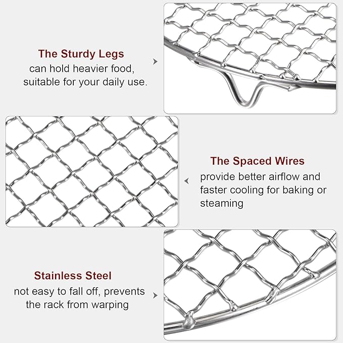 HARFINGTON Round Cooking Rack 12-inch 201 Stainless Steel Cross Wire Barbecue Grill Net with 20mm Legs for Cooking Baking Steaming BBQ