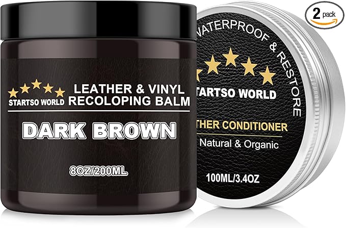 STARTSO WORLD 200Ml Leather Recoloring Balm with 100ML Leather Conditioner, Dark Brown Leather Repair Kit for Furniture, Leather Dye, Leather Scratch Repair, Leather Couch Paint
