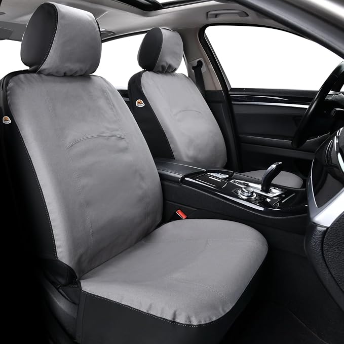 Coverado Car Seat Covers Front, Canvas Universal Seat Covers for Cars, 2-Pack Car Seat Cushions, Auto Seats Protectors for Kids & Dogs, Driver Seat Covers Fit for Most Vehicles Trucks SUVs/Gray