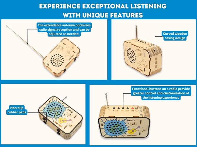 Wooden FM Radio Kit FM 88-108MHz - Science Experiment and Educational Project STEM Kit