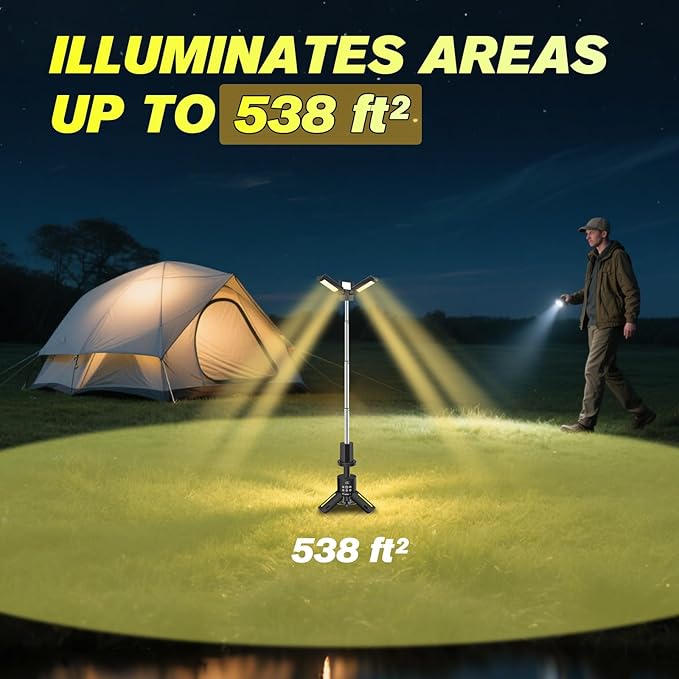 Portable Camping Lights with Stand, 5000LM Rechargeable LED Flashlight, 9 Color Modes, Collapsible Camping Lantern Tent Light with Magnetic Base for Power Outages, Camping & Emergency(Black)