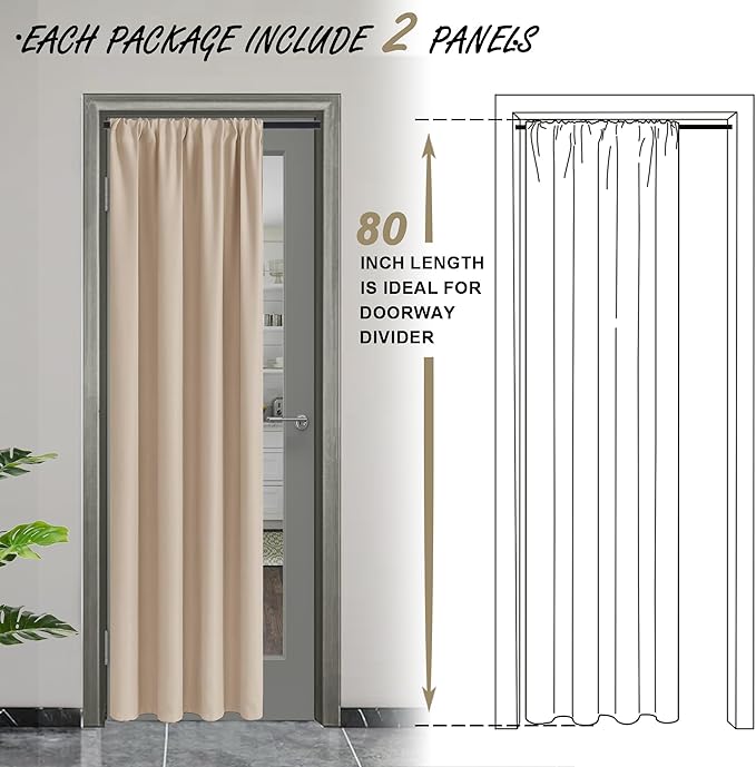 JIUZHEN Blackout Doorway Curtains 80 inch Length