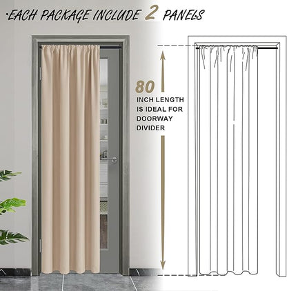 JIUZHEN Blackout Doorway Curtains 80 inch Length