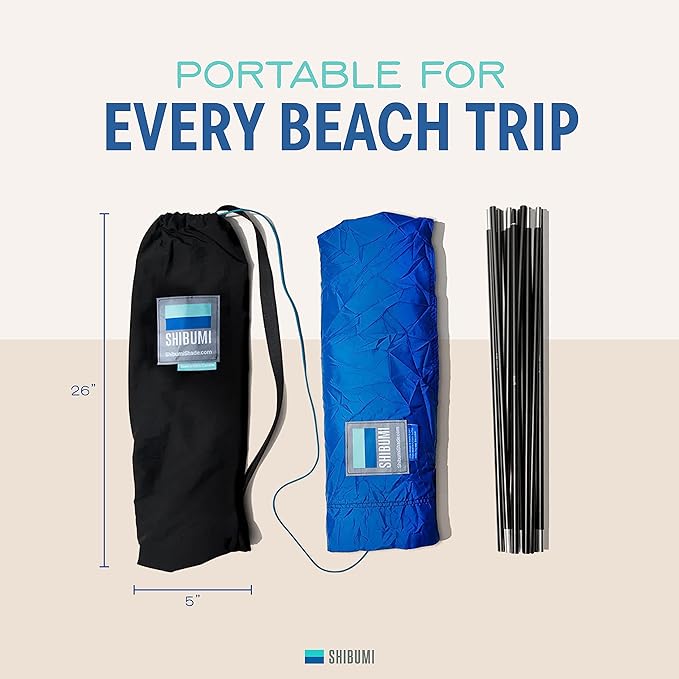 Shibumi Shade Mini®, World's Best Beach Shade with Quiet Canopy, The Original Wind-Powered® Beach Canopy, Provides 75 Sq. Ft. of Shade up to 8ppl, Sets up in 2 Min, Wind Assist Included