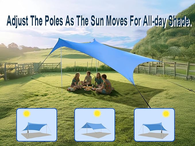 10×10ft UPF50+ Beach Tent Sun Shelter, Windproof Stable Outdoor Pop Up Beach Shade Canopy for Camping, Fishing, Backyard Fun or Picnics, 2 Poles