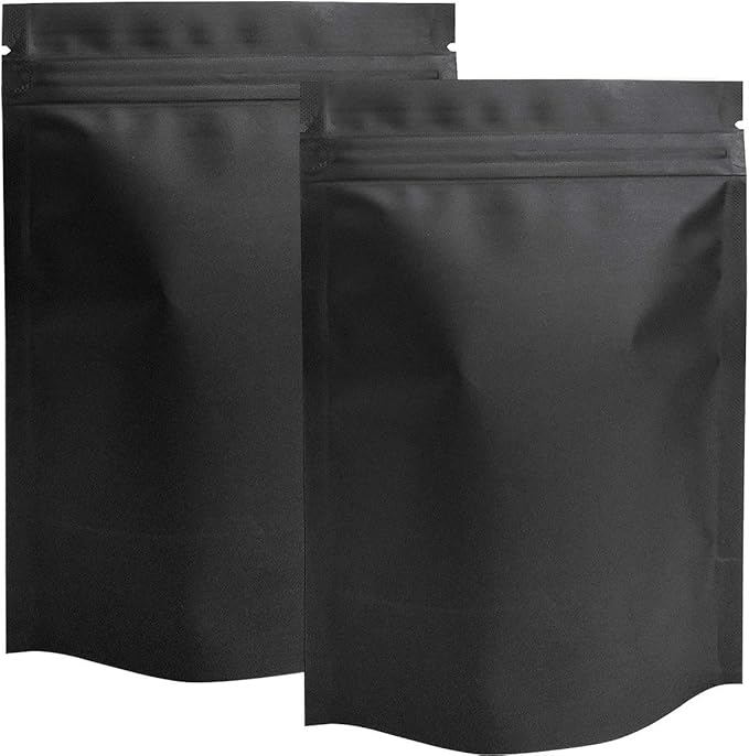 STUs 100 Pack Stand-Up Mylar Bags 6.3 x 9.4 Inch Smell Proof Bags Foil Pouch Double-Sided Food Storage Bag Matte Black