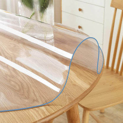 Wadrac Custom Clear PVC Table Top Protector Transparent Plastic Table Pad Cover Circle Waterproof Foldable Wooden Furntiure Coffee Protective Circular Table Pad Mat Dia. 52 Inch Round 1.5mm Thick