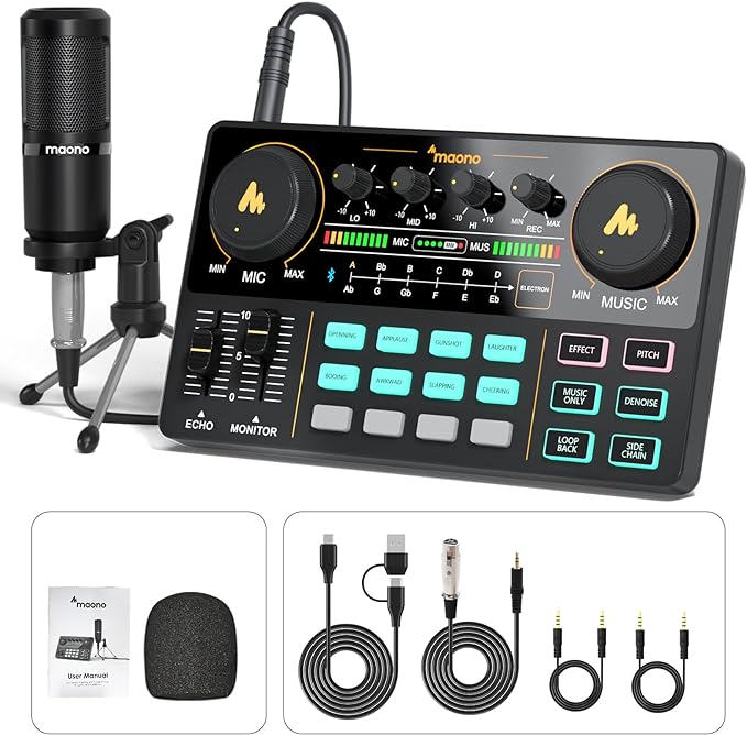 MAONO Podcast Equipment Bundle Audio mixer All-in-One Podcast Production Studio