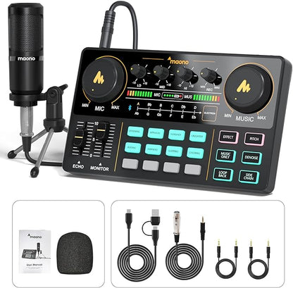 MAONO Podcast Equipment Bundle Audio mixer All-in-One Podcast Production Studio