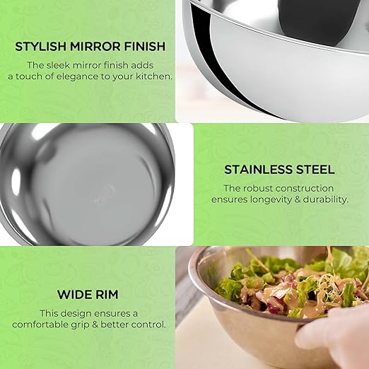 OCS Parts 3 Quart Mixing Bowls | Set of 4 | 9.75-Inch Stainless Steel