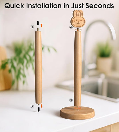 KitchLife Cute Wooden Paper Towel Holder Countertop