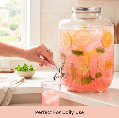 Godinger Drink Dispenser 2 Gallon, Large Glass Water Dispenser
