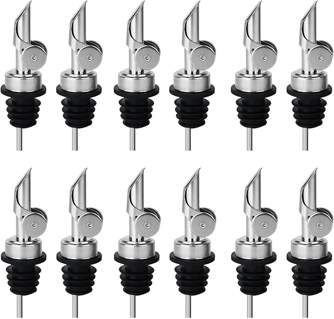 12PCS Weighted Liquor Bottle Pourers, Auto Flip Olive Oil Spout, Stainless