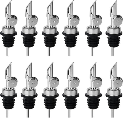 12PCS Weighted Liquor Bottle Pourers, Auto Flip Olive Oil Spout, Stainless
