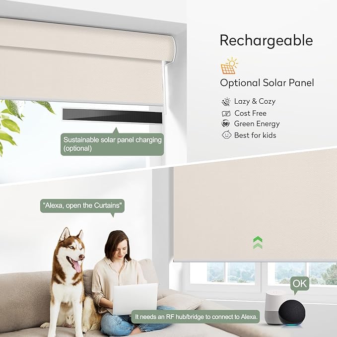 Zshine Motorized Blackout Window Blinds Customize Width Remote Control Wireless