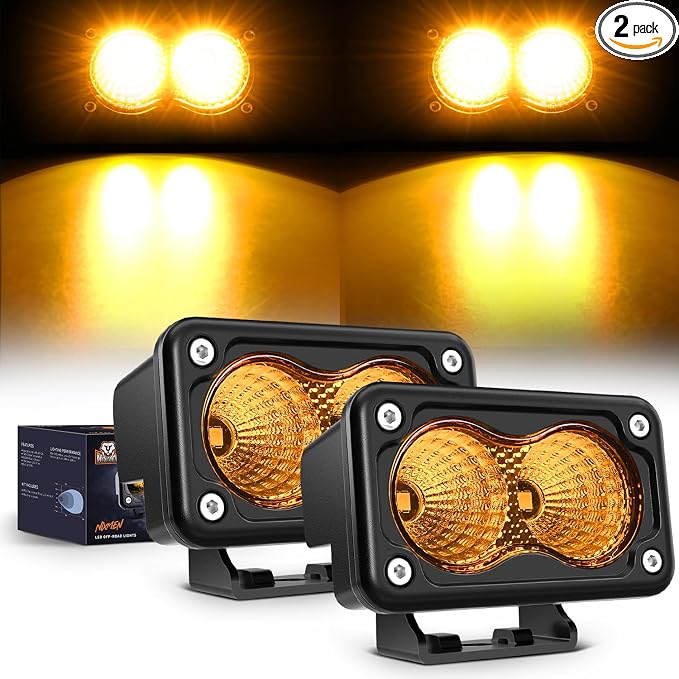 Nilight Amber Motorcycle Light Pods 2 PCS 3 Inch 1070LM Flood Offroad Driving Auxiliary Fog Lights Built-in EMC for Motorbike SUV ATV Truck Boat Tractor Forklift