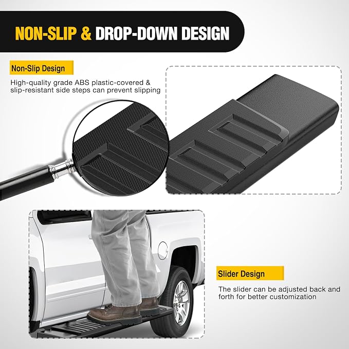 Nilight Running Boards for 1999-2016 Ford F250 F350 Super Duty/Extended Cab 2 Full-Size Door & 2 Half-Size Door 6 Inch Side Step Nerf Bars Stainless Steel Black