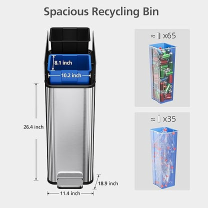 Garvee Kitchen Dual Trash Can, 15 gal Large Recycling Bin Garbage Can