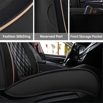 SanQing Car Seat Covers Full Set, Super Luxurious Heavy Universal Duty Waterproof Leather Automotive Vehicle Cover for Cars SUV Pick-up Truck, Non-Slip Seat Car Accessories (Full Set/Black)