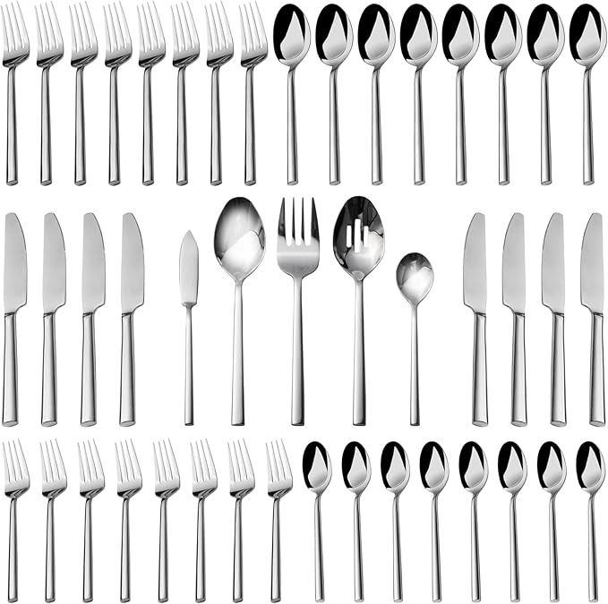 Alata Potter 45-Piece Forged Stainless Steel Flatware Set Cutlery Set,Service for 8,Silver Finish,Dishwasher Safe