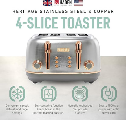 Haden Heritage 4 Slice Wide Slot Stainless Steel Toaster
