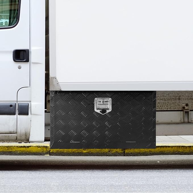 VEVOR Underbody Truck Box, 30"×14"×16" Pickup Storage Box, Heavy Duty Aluminum Diamond Plate Tool Box with Lock and Keys, Waterproof Trailer Storage Box with T-Handle Latch for Truck, Van, Trailer