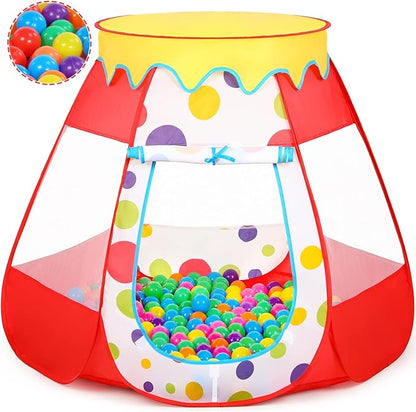 Baby Ball Pit for Toddler with 50 Balls, Kids Pop Up Play Tent for Girls, Princess Toys for Children Indoor & Outdoor Playhouse with Carry Bag (Red: 7 Bright Colors, 109x90cm/50 Balls)