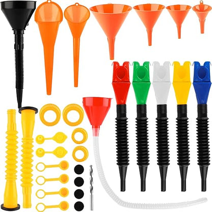 30 Pcs Automotive Funnel Set Wide Mouth Fuel Oil Funnel Plastic Long Neck