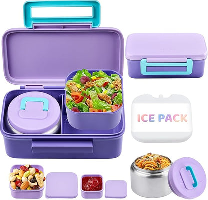 Lunch Box for Kids With 8oz Soup Thermo, Leak-proof Lunch Container with 2 Compartments, Thermo Food Jar Food Containers for Back to School Girls Boys (Purple)